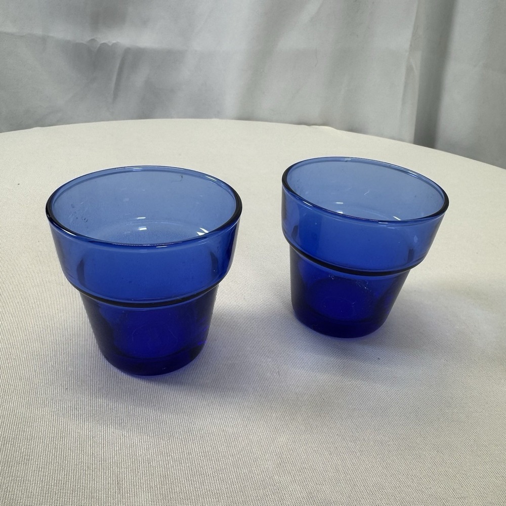 2 Flower Pot Votive Candle Holders Cobalt BLUE Glass ANCHOR HOCKING Tea Light